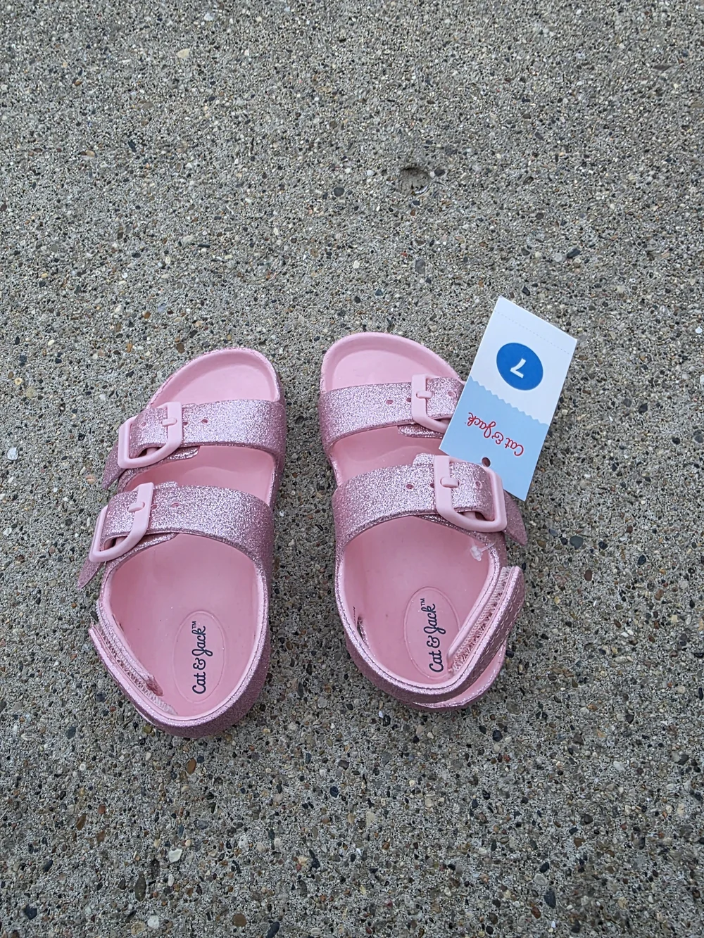 Cat & Jack Pink Glitter Girls' Double-Buckle Sandals Toddler 7